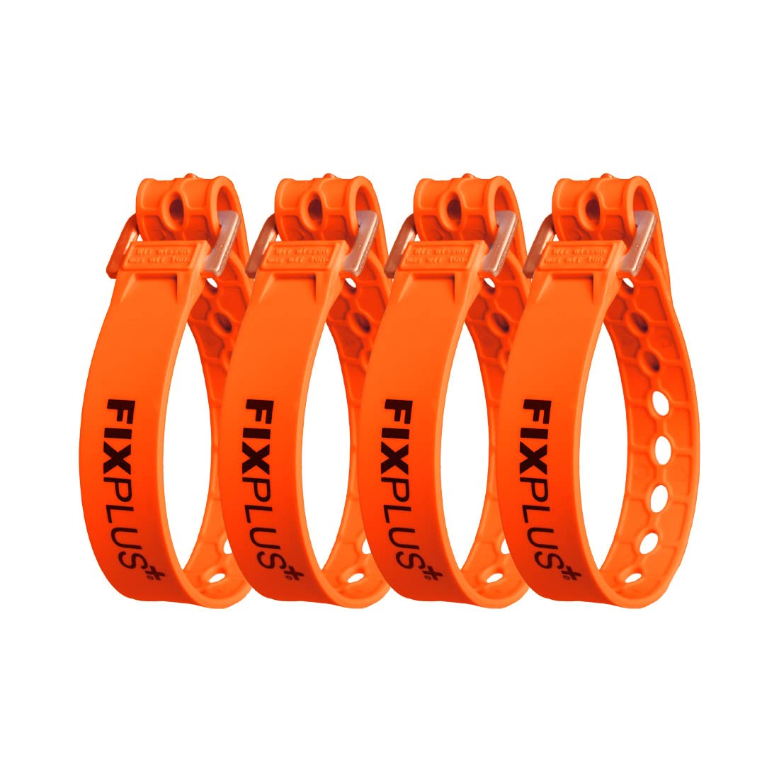 Fixplus -Strap Pack of 4 – Lashing Strap for Securing Fastening Bundling and Lashing Made of Special Plastic with Aluminium Buckle 35 cm x 2.4 cm (orange)