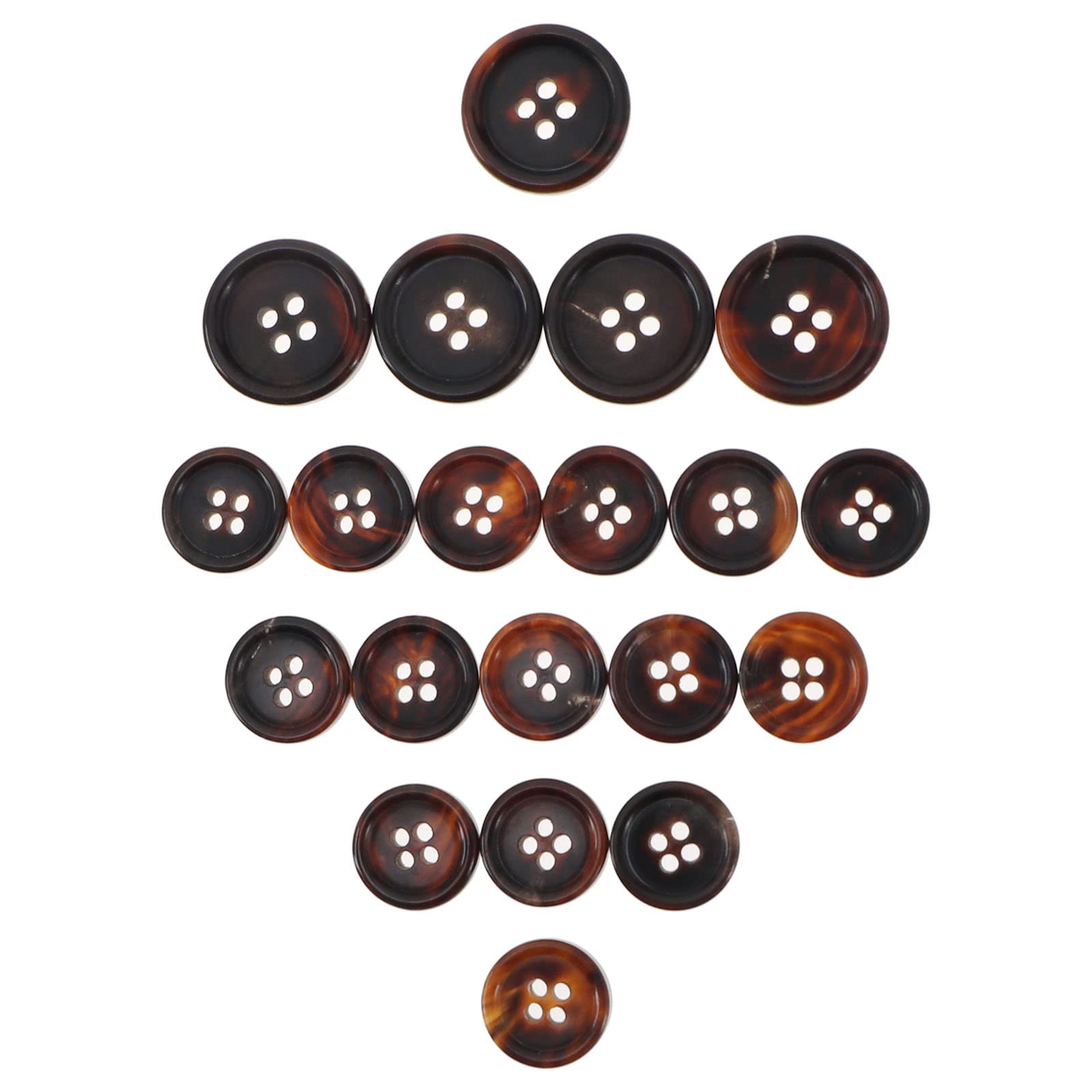 YINETTECH 20pcs 4 Holes Circular Button Natural Buffalo Horn Fastener Coffee 2 Sizes for Blazers Suits Costumes Crafts