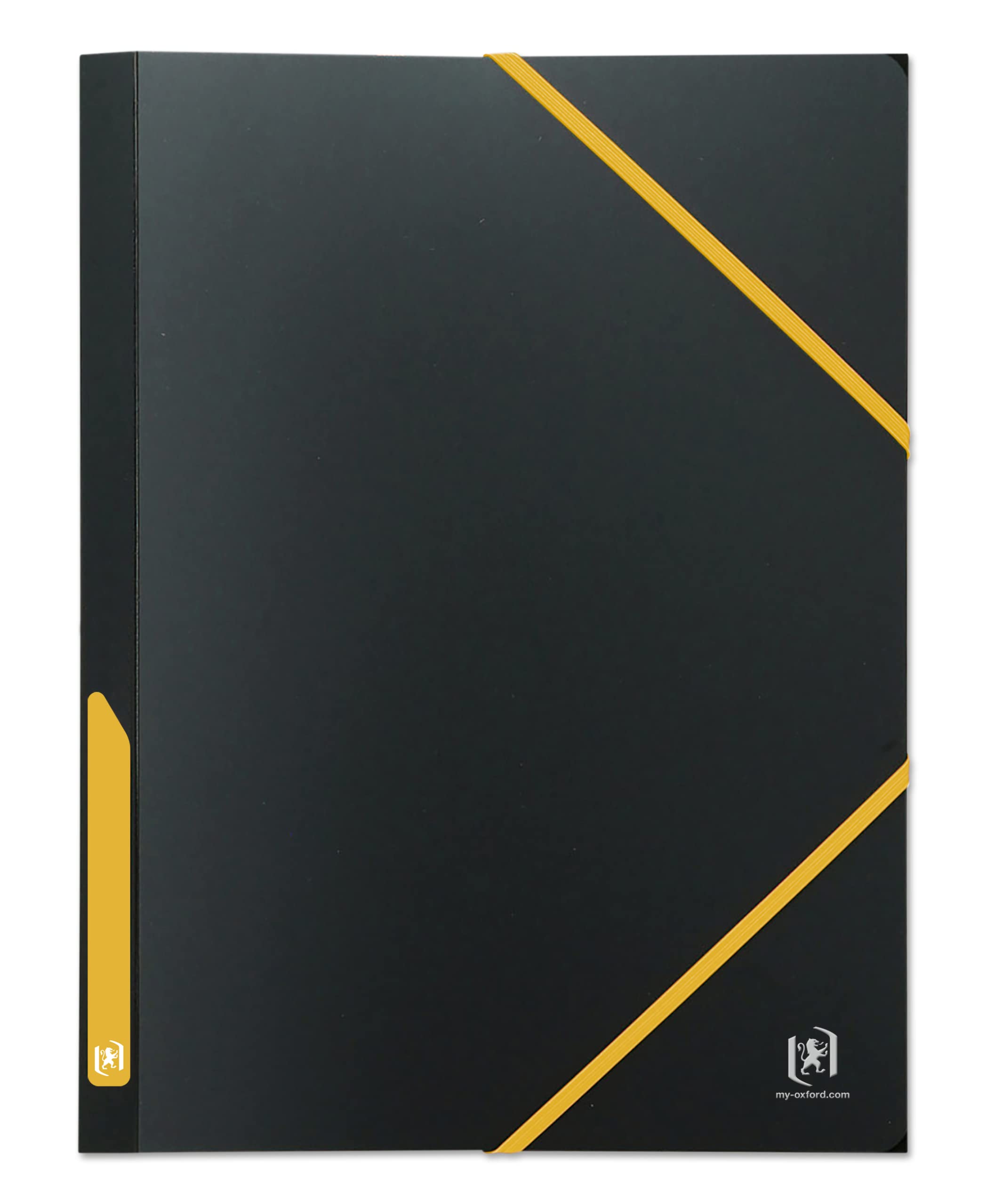 OXFORD Plastic Pouch with 3 Flaps for Students A4 with Elastic Back 30 mm Polypropylene Two-Tone Cover Black/Yellow
