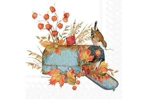 IHR Ideal Home Range Cocktail Disposable 3-Ply Paper Beverage Napkins, 5" x 5", Birds in The Mailbox