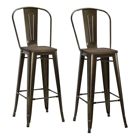 DHP Luxor Metal Counter Stool with Wood Seat and Backrest, Set of two