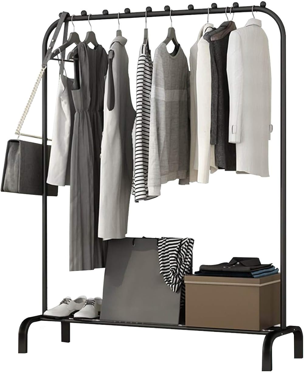 Holdfiturn Clothes Rail Metal Garment Rack with Bottom Shelf Black
