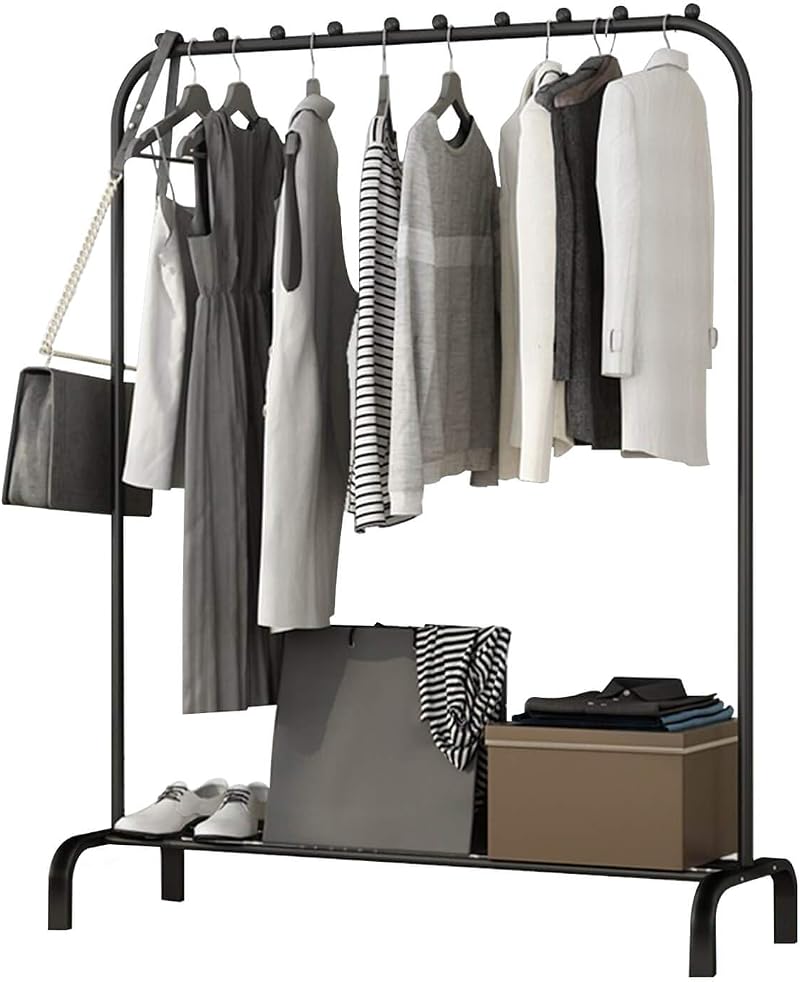 Holdfiturn Clothes Rail Metal Garment Rack with Bottom Shelf Black