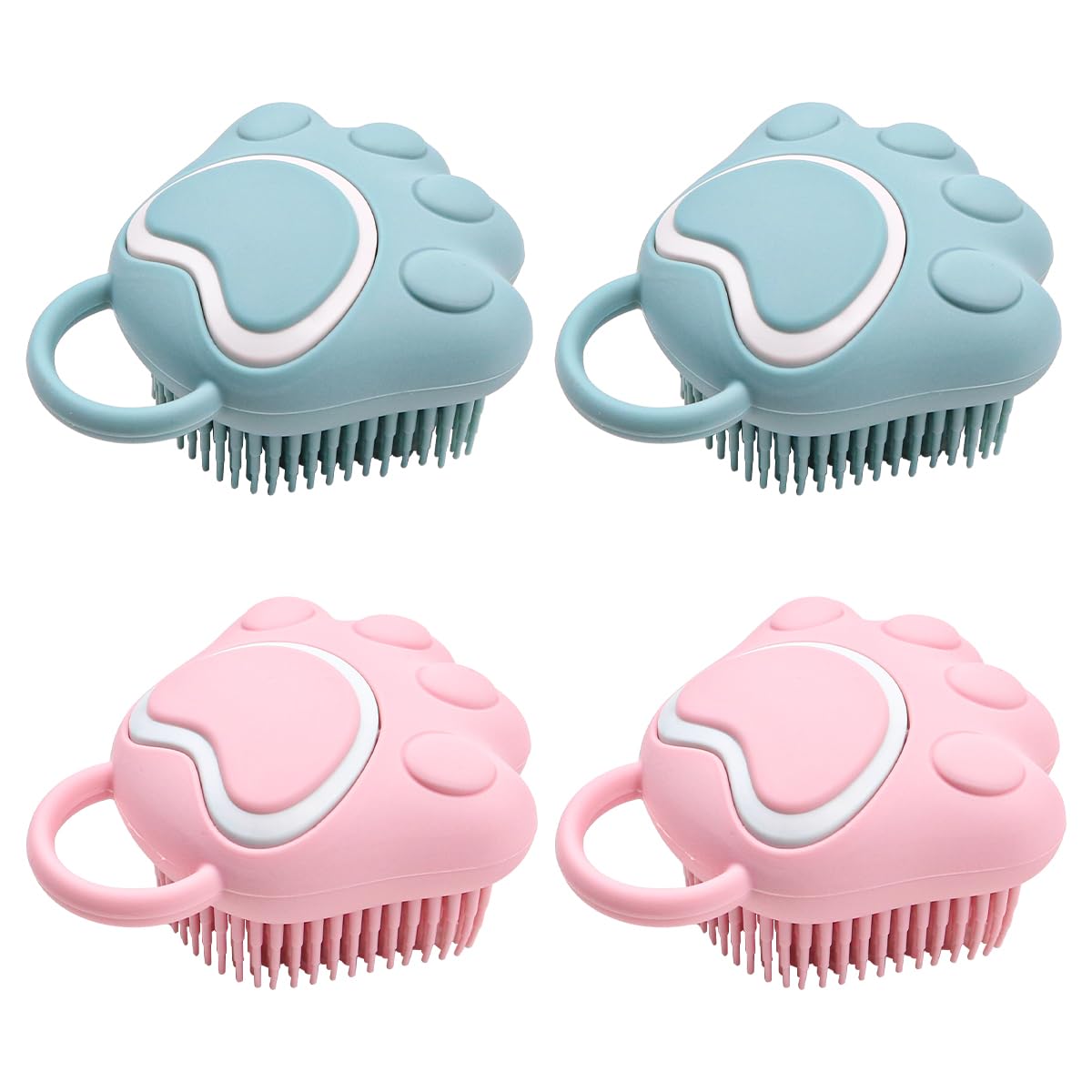 ANCLLO Dog Cat Bath Brush Comb Silicone Soft Pet Cleaning Massage Brush for Soothing Massage Washing Shampoo Dispenser（Blue+Pink）