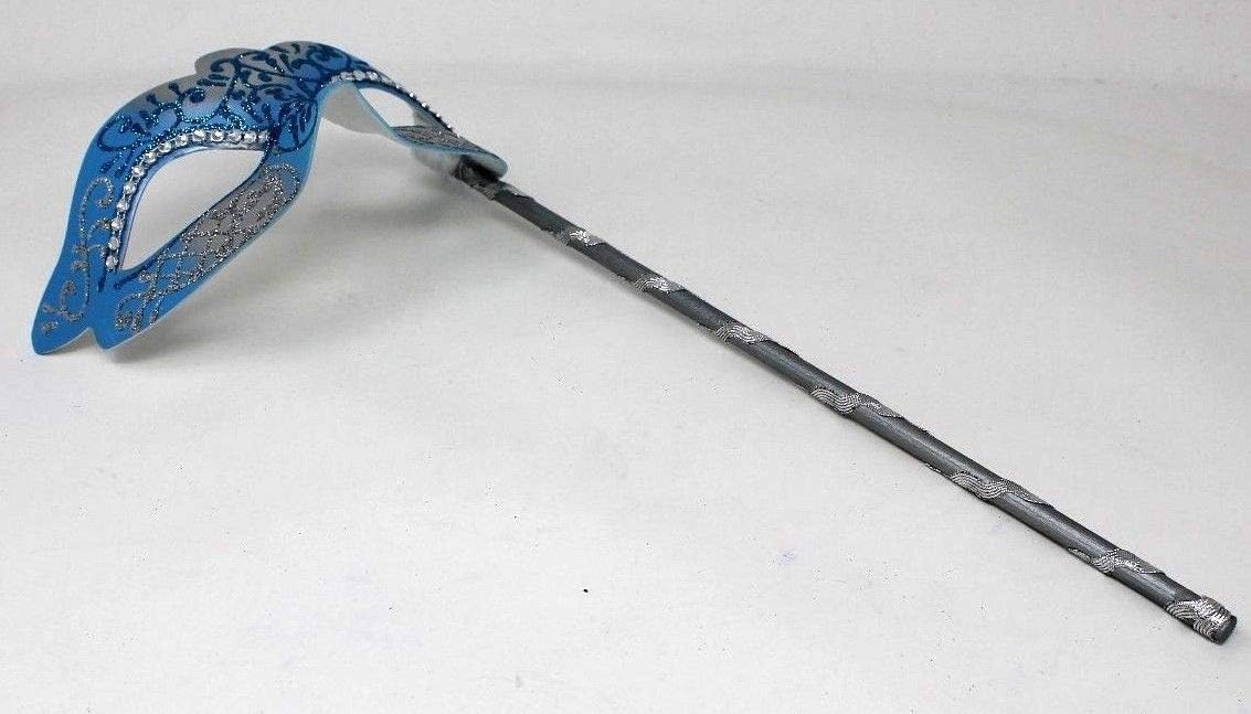 MASK & CO LADIES TURQUOISE & SILVER CRYSTAL JEWELLED EYES VENETIAN MASQUERADE CARNIVAL PARTY EYE BALL MASK ON A STICK,7cm Deep - Image 5