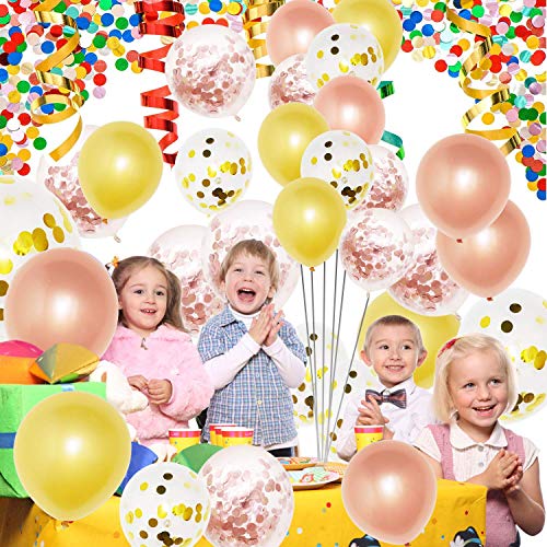 Rose Gold Birthday Decorations, Vita 70pcs Happy Birthday Banner Rose Gold Latex Foil Conffetti Balloons for Woman/Girl Birthday Wedding Anniversary Ceremony Baby Shower