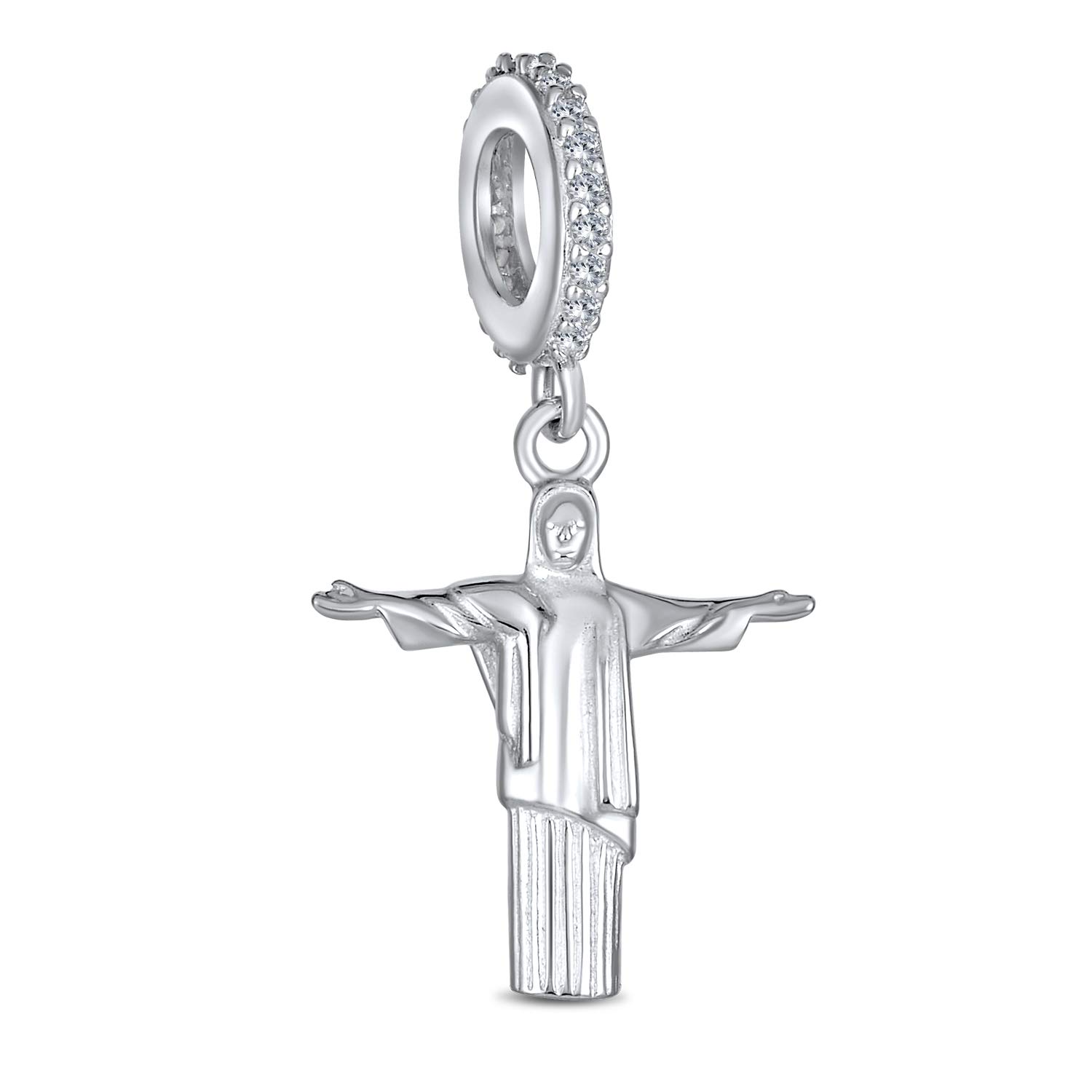 Bling Jewelry Tourism Brazil Vacation Christo Redentor Brazilian Landmark Jesus Christ Dangle Charm Bead For Women Teen .925 Sterling Silver Fits European Bracelet