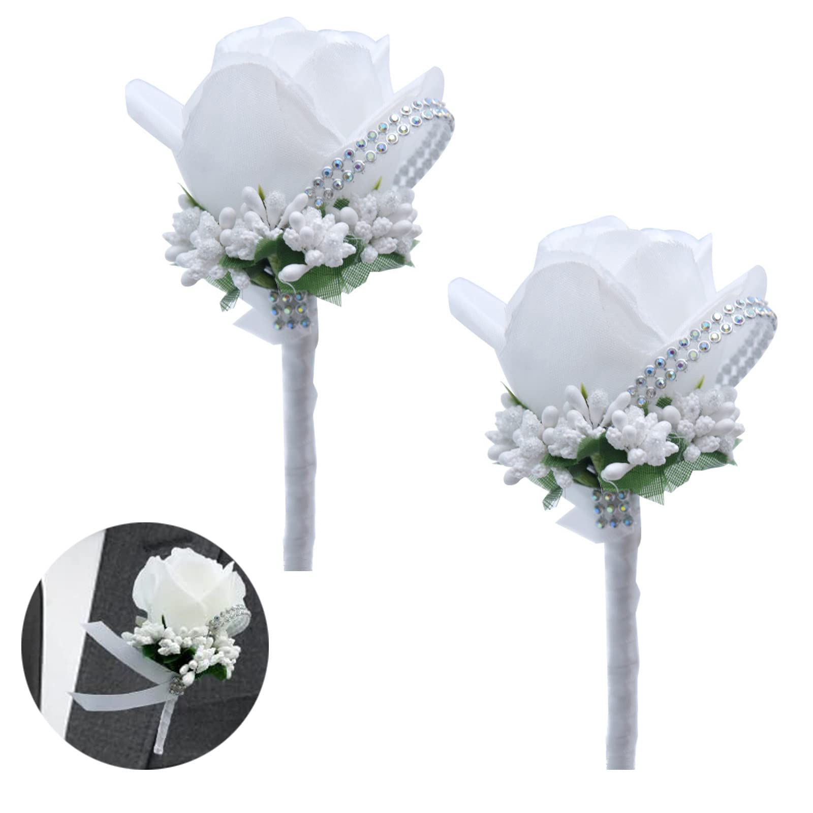 WVRLY 2 Pack Roses Corsage Wedding Boutonniere Buttonhole Corsage Rose Flowers Corsages Wedding Supplies Decoration for Bride Groom Groomsmen Girl Bouquet Brooch