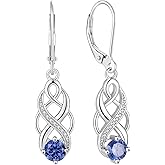 Lwsary Infinity Celtic Knot Drop Dangle Earrings 925 Sterling Silver Twisted Birthstone Leverback Earrings Irish Jewelry for Women