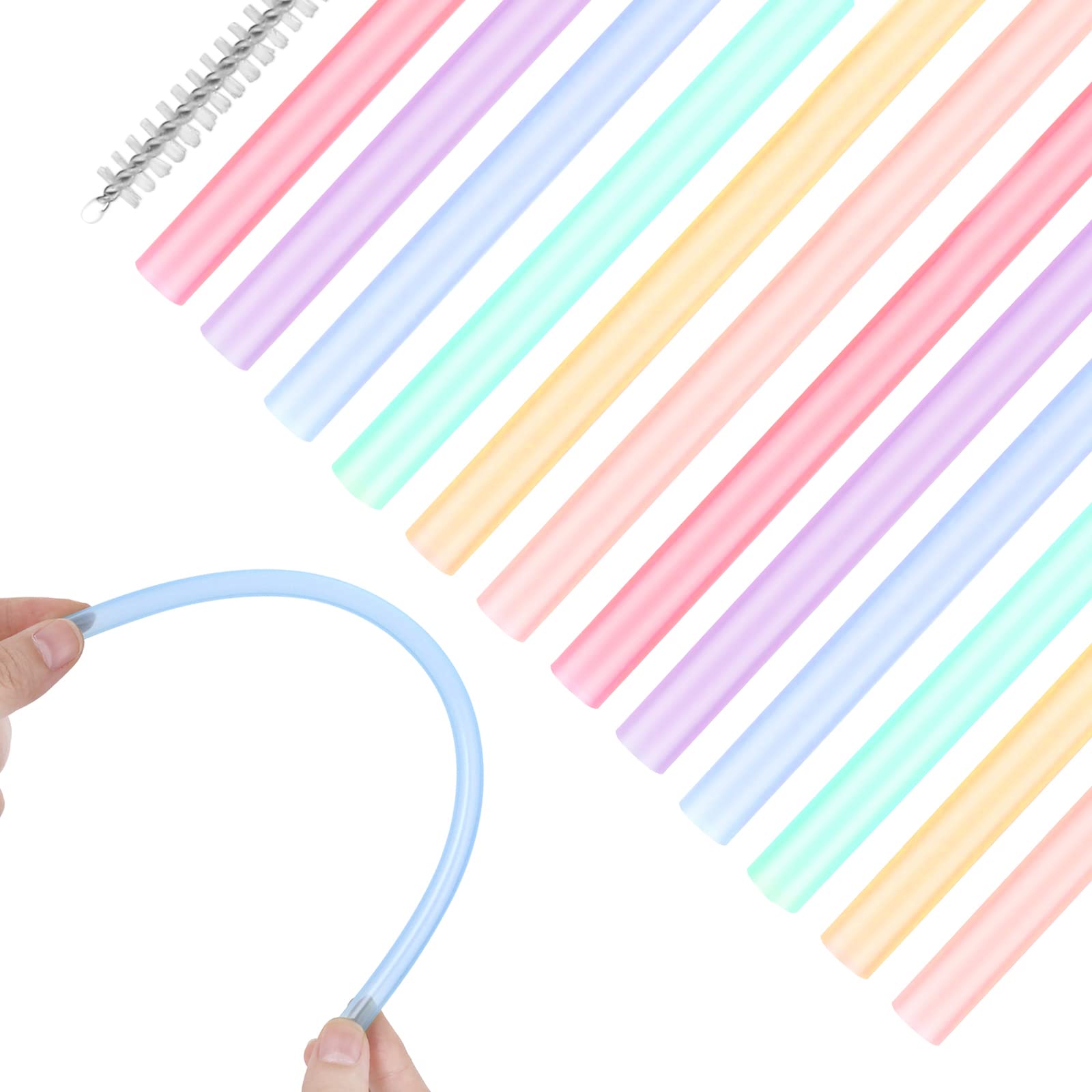 Yolev 12Pcs Silicone Drinking Straws Replacement Straws - Reusable Silicone Straws BPA Free Extra Long with Cleaning Brushes- 6mm Inner Diameter