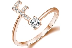Haoze Initial Letter Ring for Women Girls Gold Stackable Alphabet Rings with Initial Adjustable Crystal Inlaid Initial Rings Bridesmaid Gift