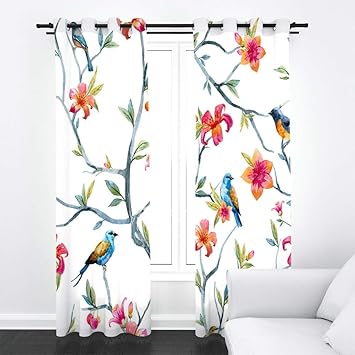 Zlqbed Schlafzimmer Vorhang Blickdicht Mit Osen Vogel Blumen Vorhange Blickdichte Thermo Gardinen 3d Verdunkelungsvorhang Fur Schlafzimmer Wohnzimmer Kinderzimmer 2 Stuck 140x160cm Amazon De Kuche Haushalt