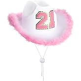 JUSTOTRY 21st Birthday Pink Cowboy Hat - 21ST Birth day Outfit Gifts for Women Cowgirl Hats with Wide Brime for 21st Birthday Decorations