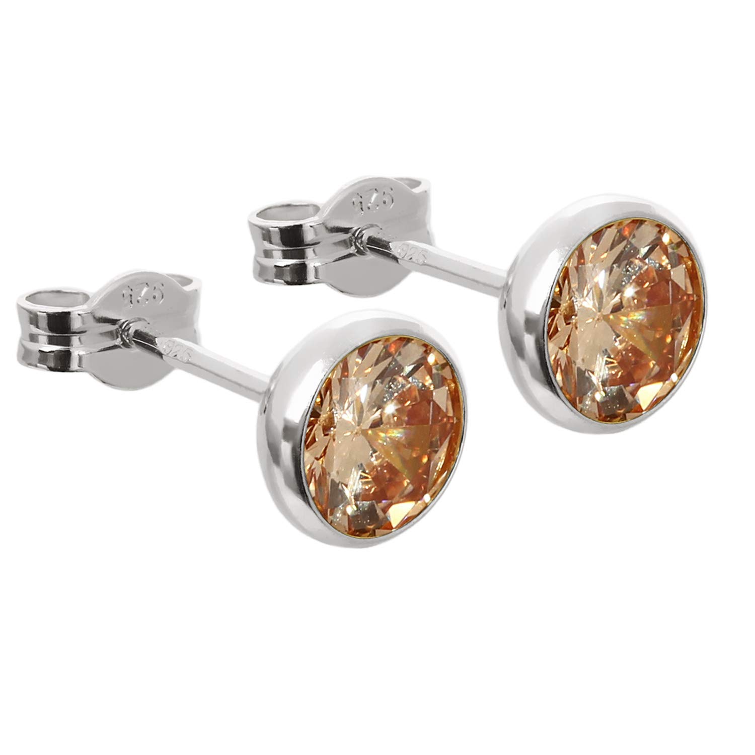 NKlaus silver pair of ear studs chalice zirconia champagne 6,7mm 925 sterling silver ladies 7891