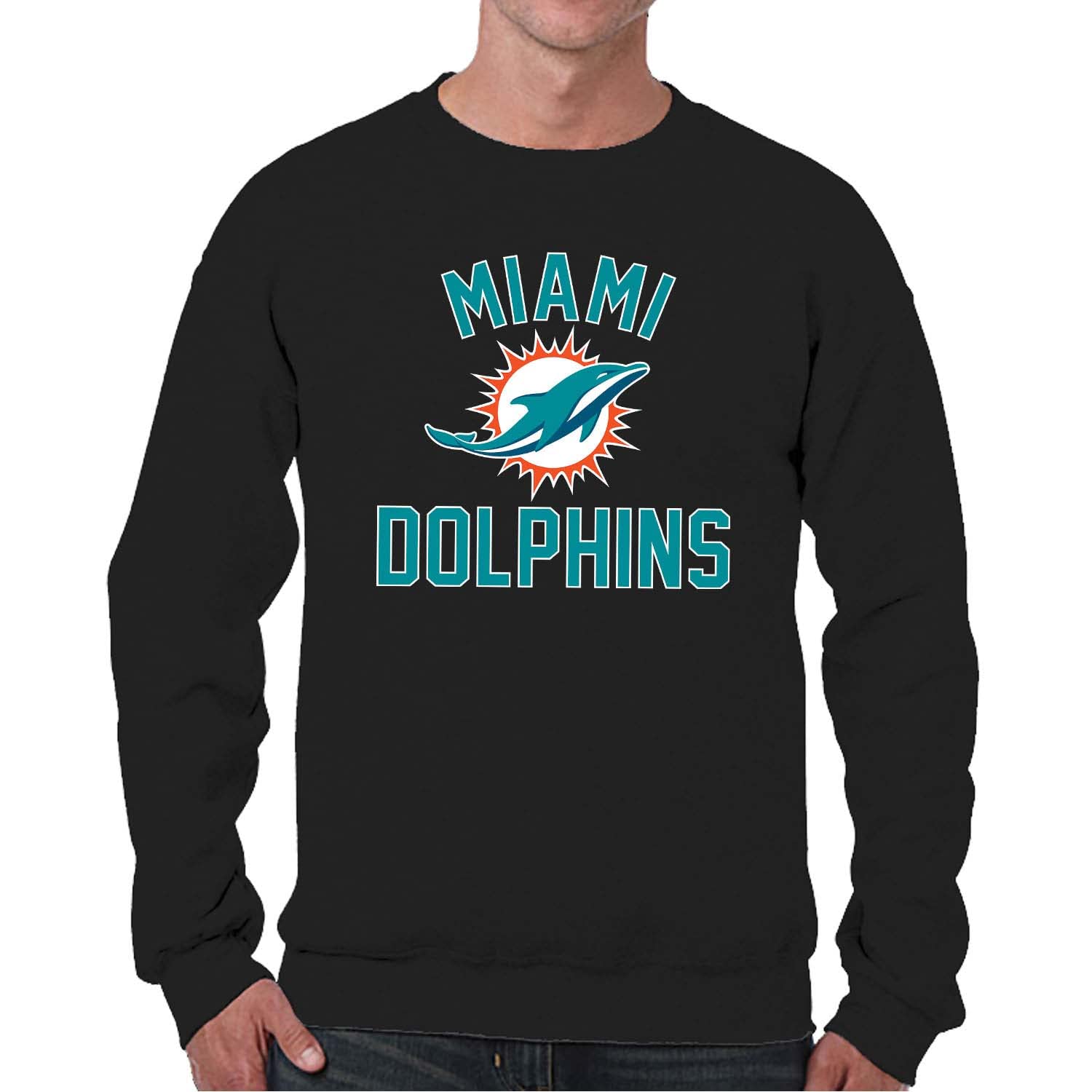 Team Fan Apparel NFL Adult Gameday Football Crewneck Sweatshirt - Cotton Blend - Stay warm, comfortable & stylish on game day (Miami Dolphins - Black, X-Large) Image
