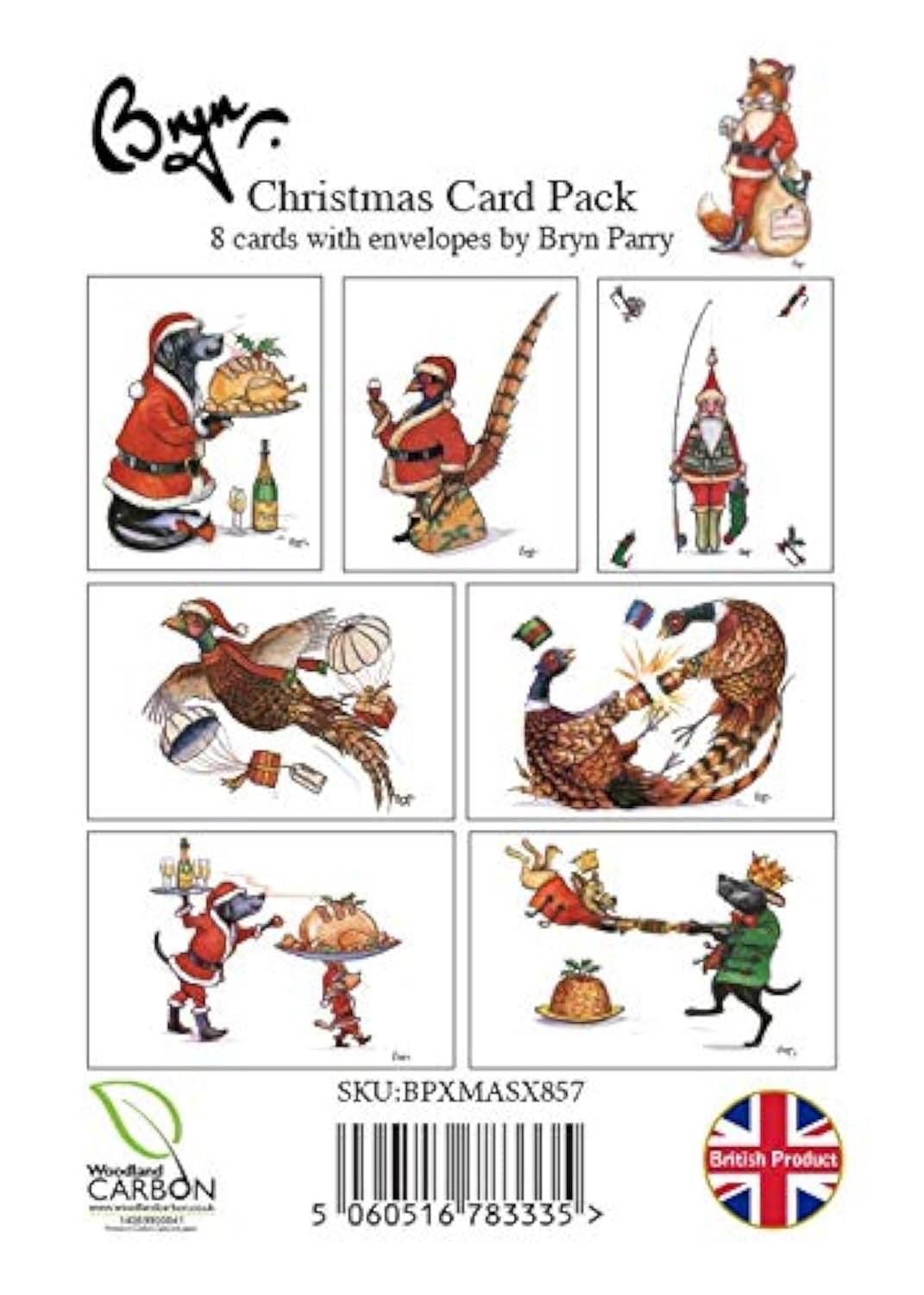Bryn Parry christmas card pack. 8 cards with envelopes. Printed in the UK on carbon neutral stock.