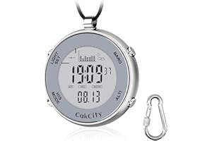 CakCity Mens Digital Pocket Watch with Chain Waterproof Outdoor Fishing Clip on Watches with Weather Altimeter Barometer Thermometer Stopwatch