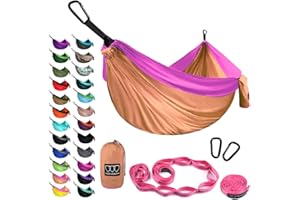 Gold Armour Camping Hammock - XL Double Hammock Portable Hammock Camping Accessories Gear for Outdoor Indoor with Tree Straps, USA Based Brand (Peach and Pink)
