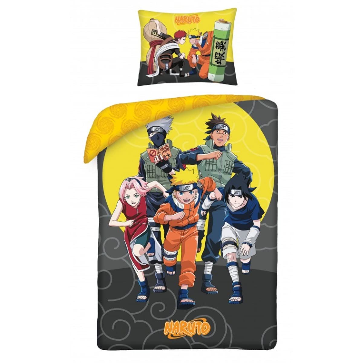 NARUTO 5 CHARACTERS Kakashi Sasuke Sakura - Cotton Bedding Set - Duvet Cover 140 x 200 cm and Pillowcase 70 x 90 cm - Multicoloured