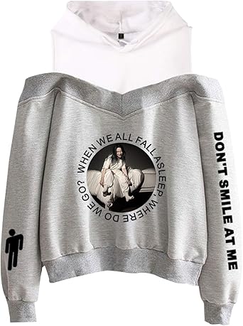 Sweat Billie Eilish Femme Unisexe Pull Billie Eilish épaules Dénudées Sweat Shirt à Capuche Ado Fille Sweatshirt Sport Hip Hop Jaune Fluo Hoodie
