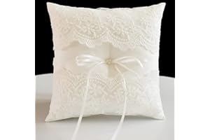 STAFUNI Wedding Ring Bearer Pillow, Ivory Lace Ring Pillow Ring Bearer Cushion for Wedding Cereomoy Party