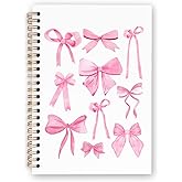 dvhdajed Coquette Pink Bow Spiral Notebook, Preppy Girly Journaling Notebooks, Preppy Bow Spiral Journal for Girls Women Teen Girls, Pink Girly Office School Supplies Gifts, 5.5x8.3 In