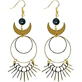 Moon Phases Sunshine Dangle Earrings with Blue Tigers Eye Gemstone Beads Moonshine Sunrise