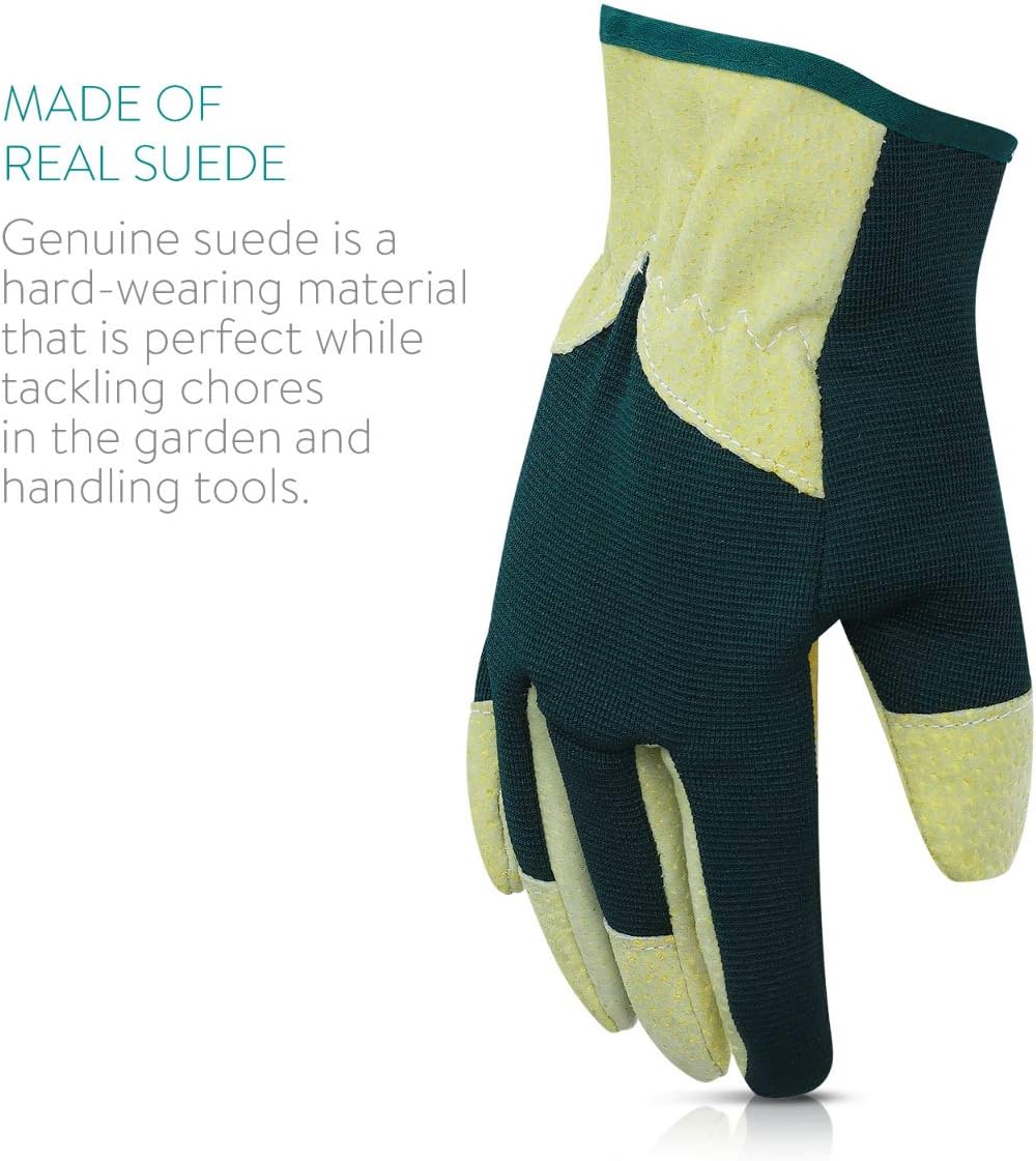 Navaris Suede Gardening Gloves M Pair of Work Gloves for Men or Women