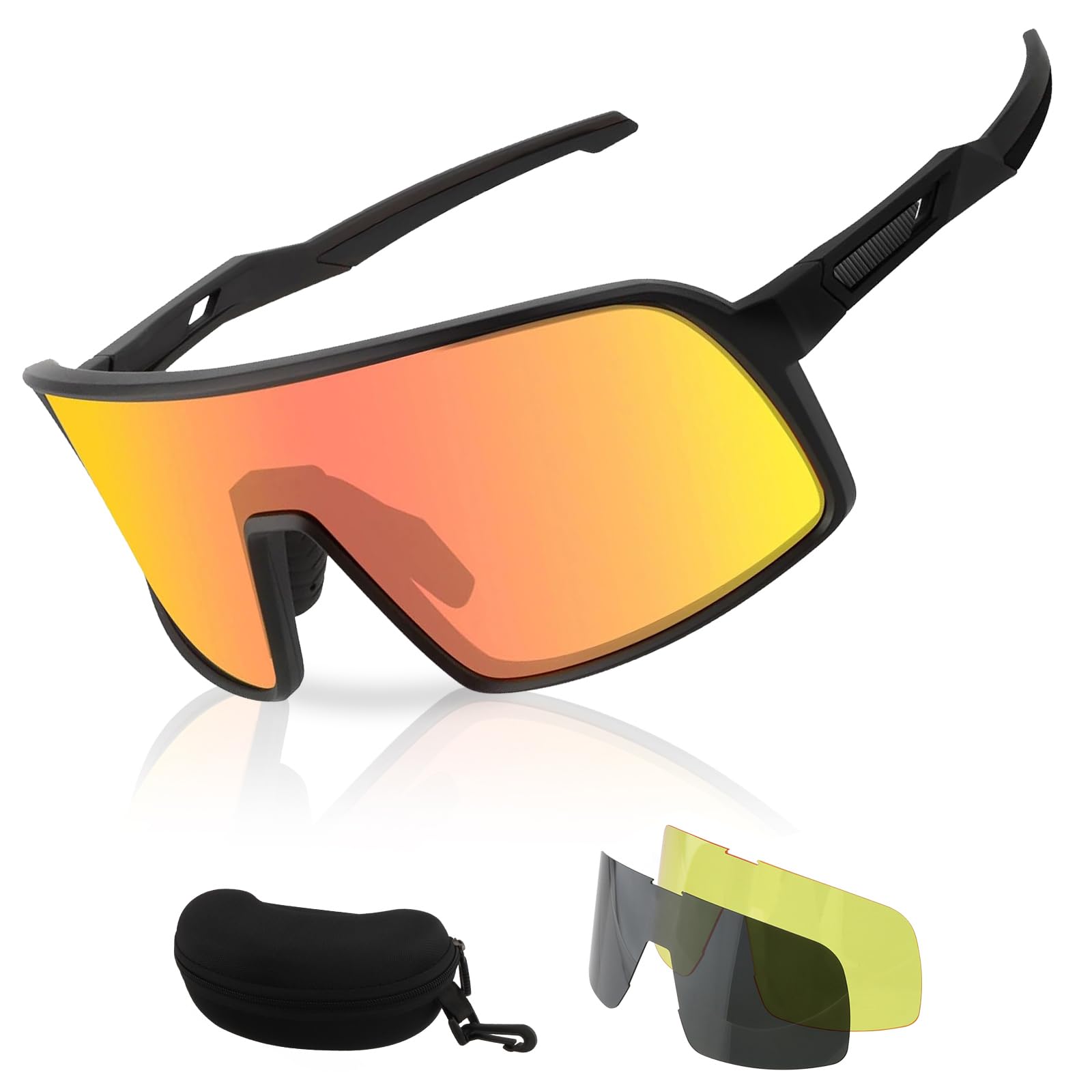 ToopMount Polarized Cycling Glasses, Sports Sunglasses with 4 Interchangeable Lenses, Anti-Fog Goggles of TR90 Full Rim Frame for Men & Women Hiking Fishing Baseball Golf