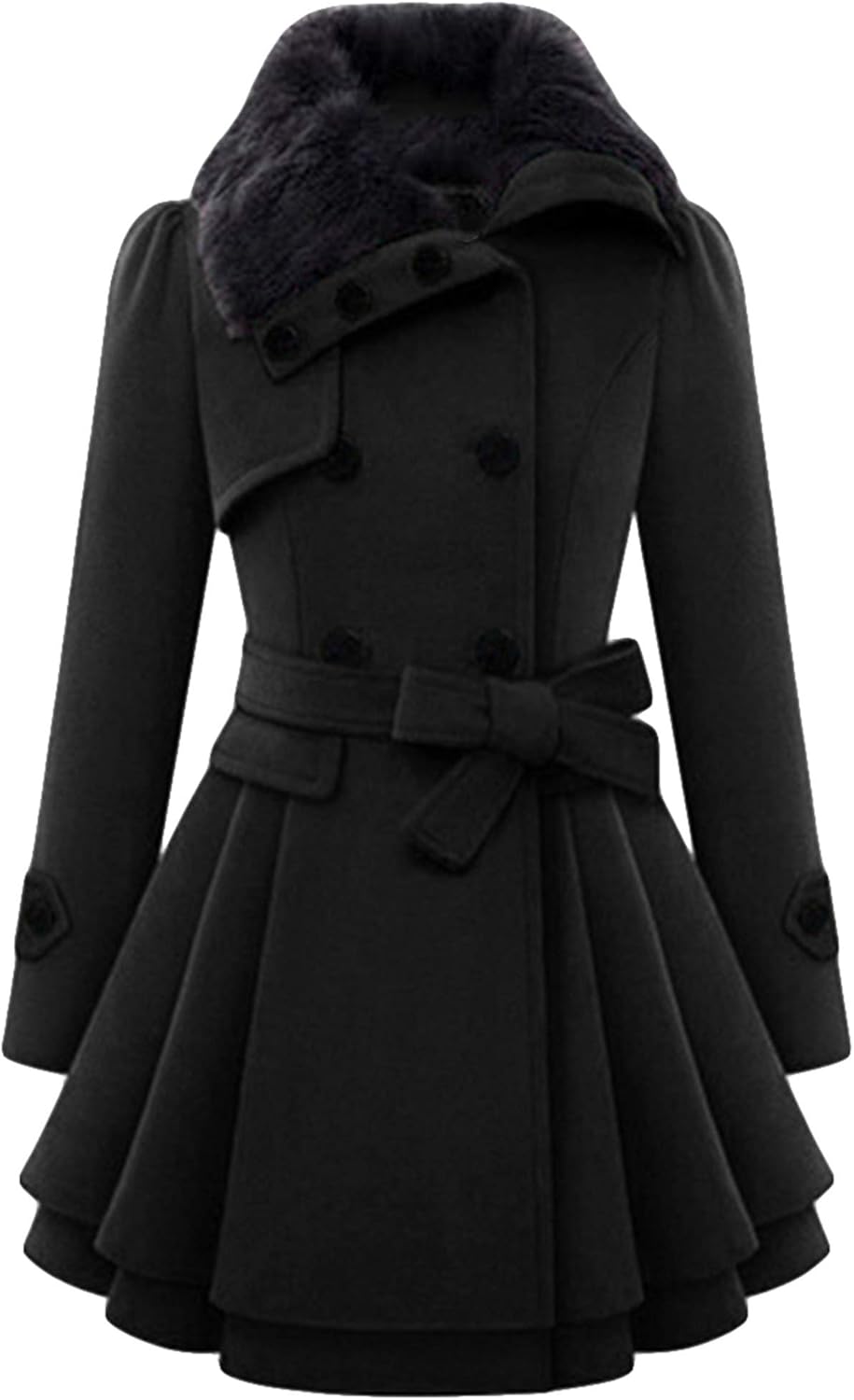 BOFETA Womens Lapel Double Breasted Mid Length Pea Coat Hooded Winter