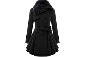 BOFETA Womens Lapel Double Breasted Mid Length Pea Coat Hooded Winter Trench Coat Jackets with Belt