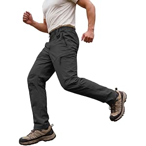 Gash Hao Mens Hiking Pants Lightweight 6 Zipper Pockets 2 D-Rings | Waterproof Breathable 4-Way Stretch Quick Dry Summer Outd