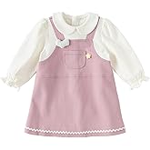 DAVE&BELLA Baby Toddler Girl Dress Long Sleeve Cotton Playwear 2 in 1 Dress Spring Fall Casual Pink Outfits