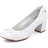 JENN ARDOR Chunky Block Pumps for Women Slip On Low Heel Closed Round Toe Dress Shoes Classic Mid Square Shoes Wedding Party Office Lady Shoes 2 inch