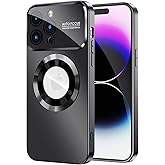 MAKAVO Magnetic for iPhone 14 Pro Max Case, Compatible with MagSafe, Built-in Camera Lens Protector, Logo View, Military Grade Drop Proof Phone Case Cover, Black