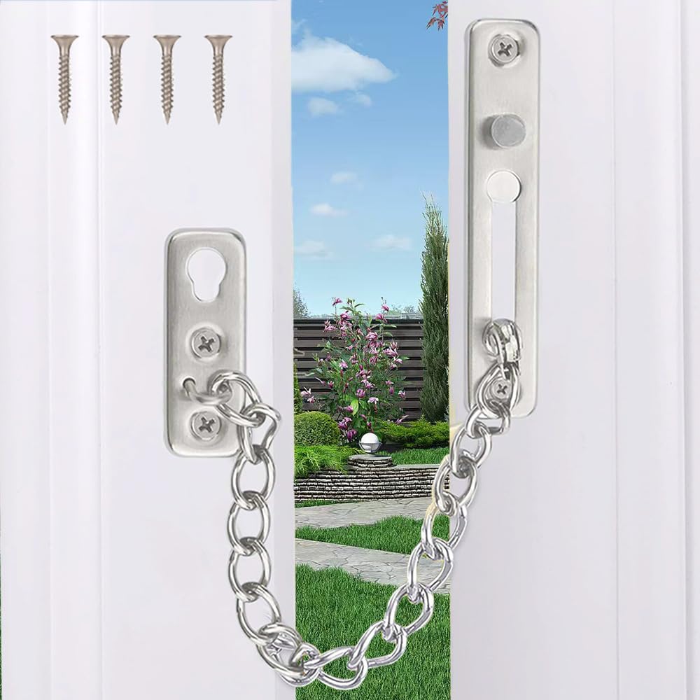 Safety Door Chain Lock Stainless Steel Internal Door Lock Security Anti Theft Latch Chain with Spring for Front Door Home Offices Hotel Apartment