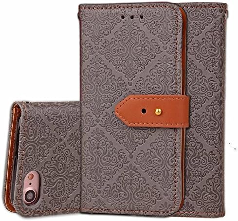 iPhone 8 Leather Case, iPhone 7 Flip Cover, Harsel Fashion Flower Print Premium Leather Flip Wallet Magnetic Closure [Stand Feature] with Card Slots Book-style Case for iPhone 7/8 - Gray