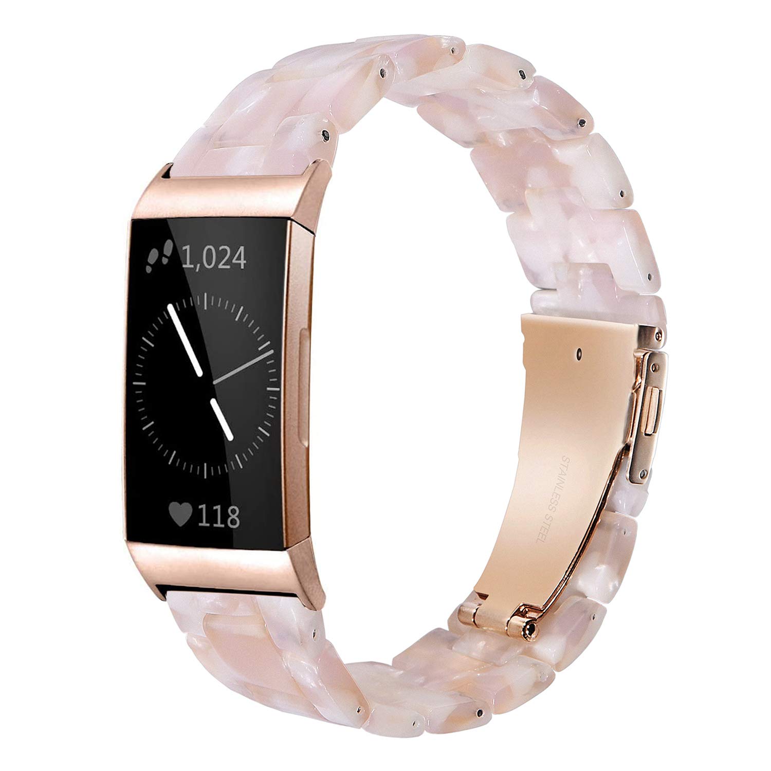 Wongeto Resin Strap Compatible for Fitbit Charge 3 / Charge 4/ Charge 3 SE Band,Replacement Wrist Accessory Rose Gold Buckle Fitness Bands Straps Bracelet Wristbands Women Men (Pink) — image 1
