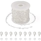 PH PandaHall 16.4 Feet Brass Heart Link Chains 18K White Gold Plated Heart Chains Soldered Jewelry Chains with 50Pcs Jump Rings Lobster Claw Clasps for Bracelet Necklace Jewelry Making