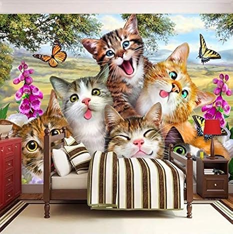 Vvnasd 3d Fond D Ecran Decorations Mur Peintures Murales Des Autocollants Chat Mignon Autoportrait Chambre Enfants Chambre Salon Fond Art Filles Tv W 400x H 280cm Amazon Fr Cuisine Maison