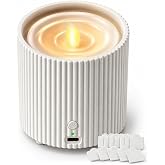 Waterless Essential Oil Diffuser, 2-in-1 LED Flameless Candles with 3D Wick | Realistic Flame, USB Rechargeable Built-in Battery, Aromatherapy Diffuser with 12PCS Cotton Pads for Home, Office Decor&amp;White