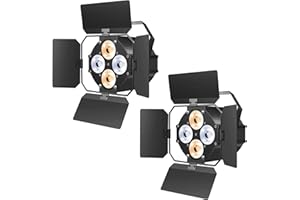 SEBRUANC Stage Lights with Barn Doors, COB LED Par Lights Warm & Cool White Spotlights, Sound Activated DMX512 Par Can Light Uplights for Events Wedding Party Theater Church Studio Concert 2 Packs