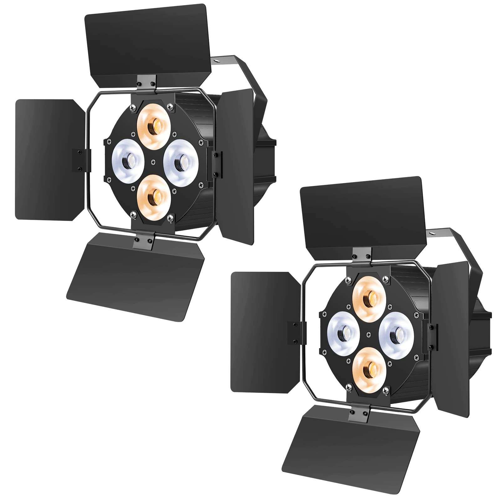 Photo 1 of Stage Lights with Barn Doors, COB LED Par Lights Warm & Cool White Spotlights, Sound Activated DMX512 Par Can Light Uplights for Events Wedding Party Theater Church Studio Concert 2 Packs