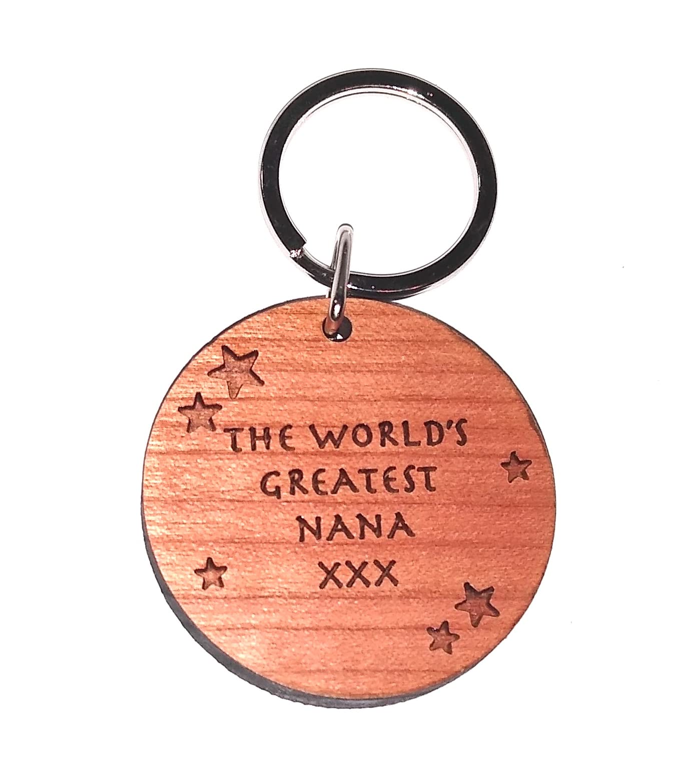 The Worlds Greatest Nana Round Solid Cherrywood Wooden Keyring Gifts Presents Keepsake from Grandkids Grandson Granddaughter