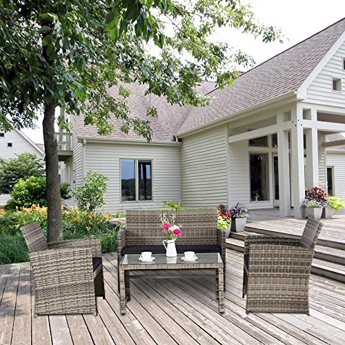 Cloud Mountain 4 Piece Rattan Furniture Set Patio Conversation Set Sectional Wicker Rattan Furni ...