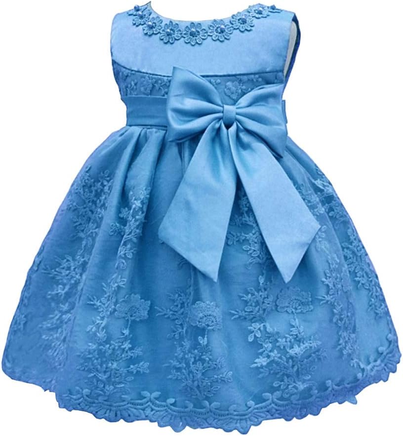 Meiqiduo Baby Girl Birthday Wedding Dress Infant Flower Girls Christening Baptism Dresses with Bowknot for NB-18months