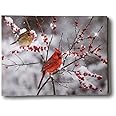 BANBERRY DESIGNS LED Cardinals Canvas Print Lighted Picture with Cardinal Couple and Holiday Berries