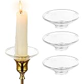 Hewory Glass Bobeches for Candlestick Holders, 3 PCS Candle Drip Protectors Candle Rings for Tapers, Candle Drip Catcher for Candle Stick Candle Holder for Wedding Party Church Home (Round, Clear)