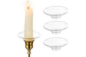 Hewory Glass Bobeches for Candlestick Holders, 3 PCS Candle Drip Protectors Candle Rings for Tapers, Candle Drip Catcher for Candle Stick Candle Holder for Wedding Party Church Home (Round, Clear)