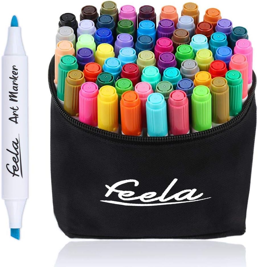 Feela 60 Colores Dual Tips Arte Twin marcadores, rotuladores